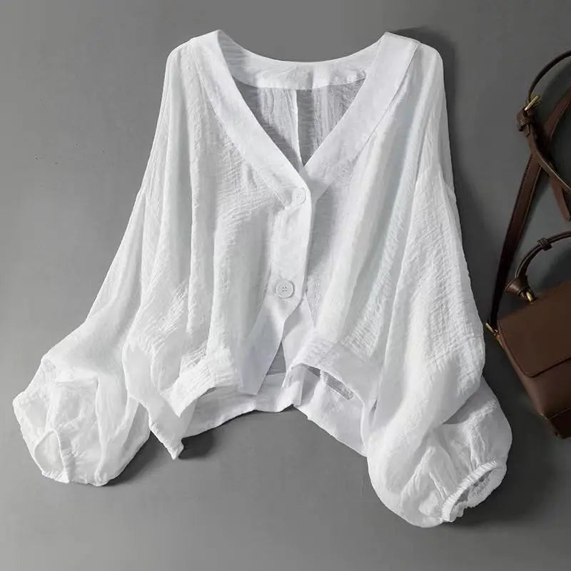 Women's Breathable Cotton-Linen Blouse | Loose Fit Summer Top 0