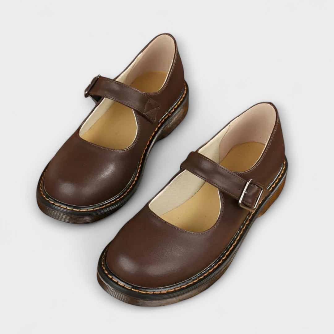 Women's Classic Leather Mary Jane Shoes | Elegant Flat Strap Comfort 0