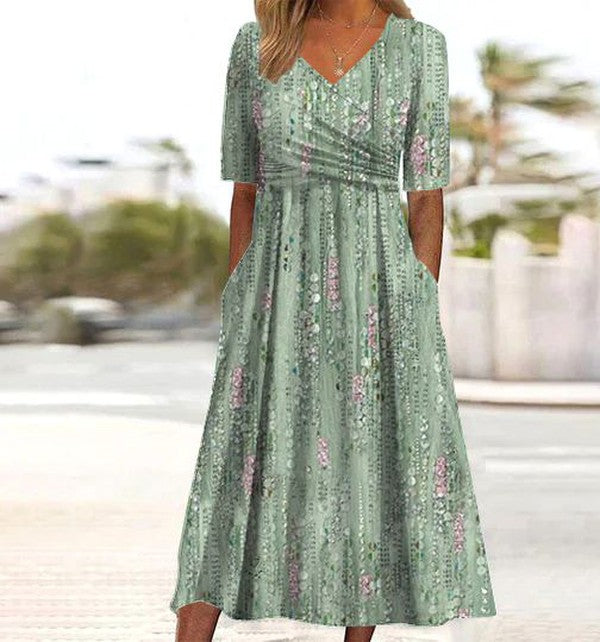 Women's Floral Summer Dress | Light A-Line V-Neck Style 0
